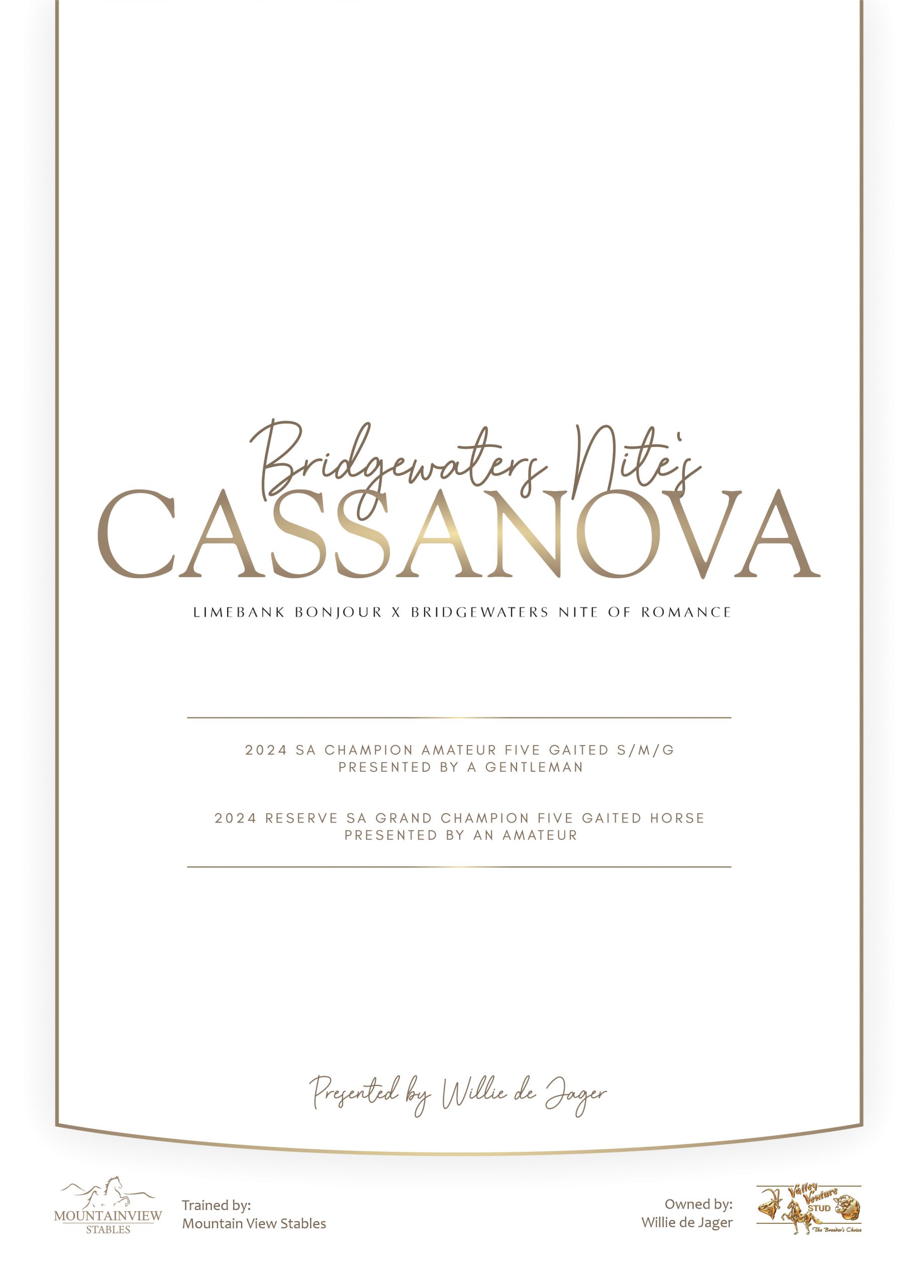 Certificate-style page for Bridgewater Nite's Cassanova