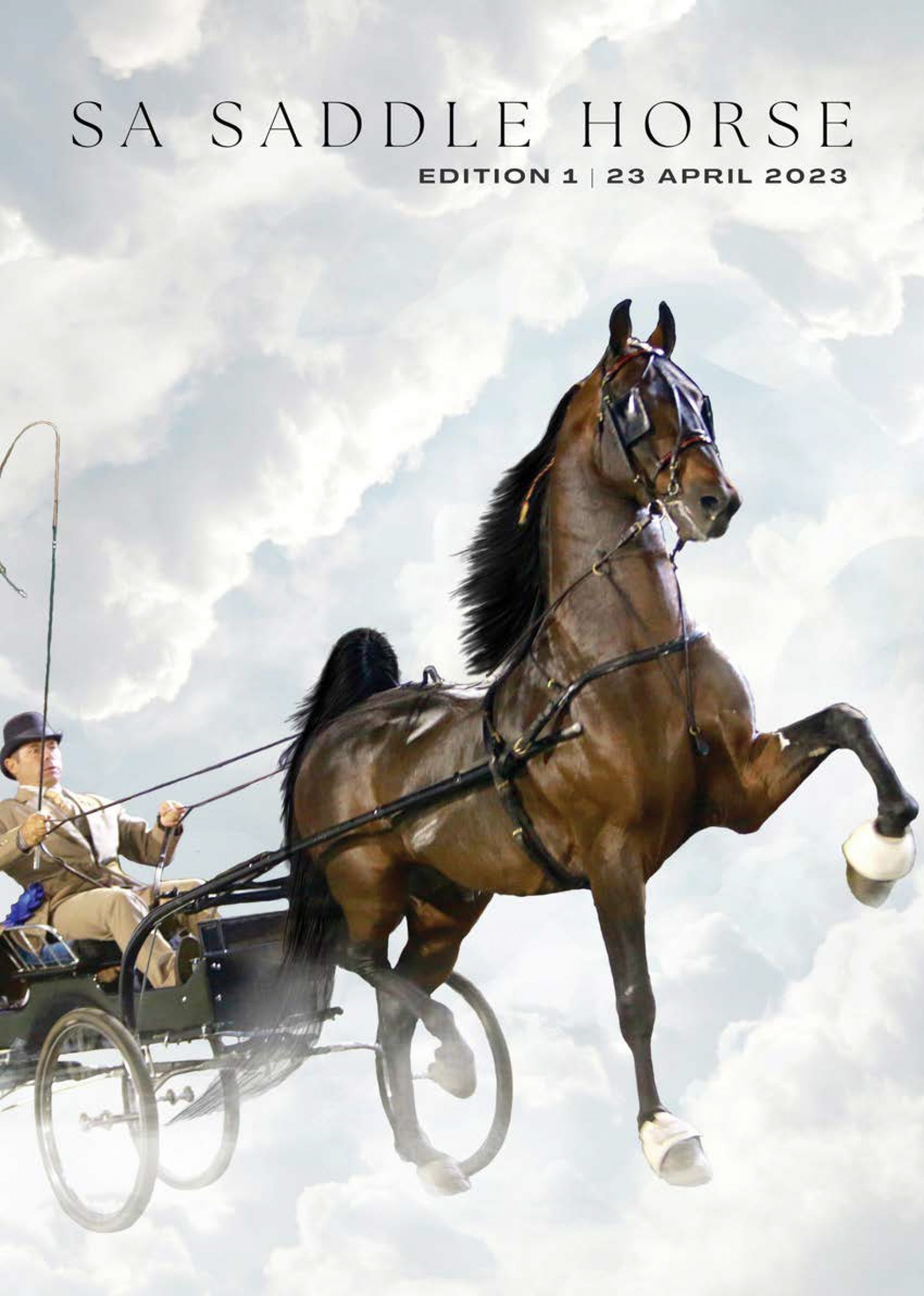SA Saddle Horse magazine cover – an American Saddlebred in fine harness pulling a show cart