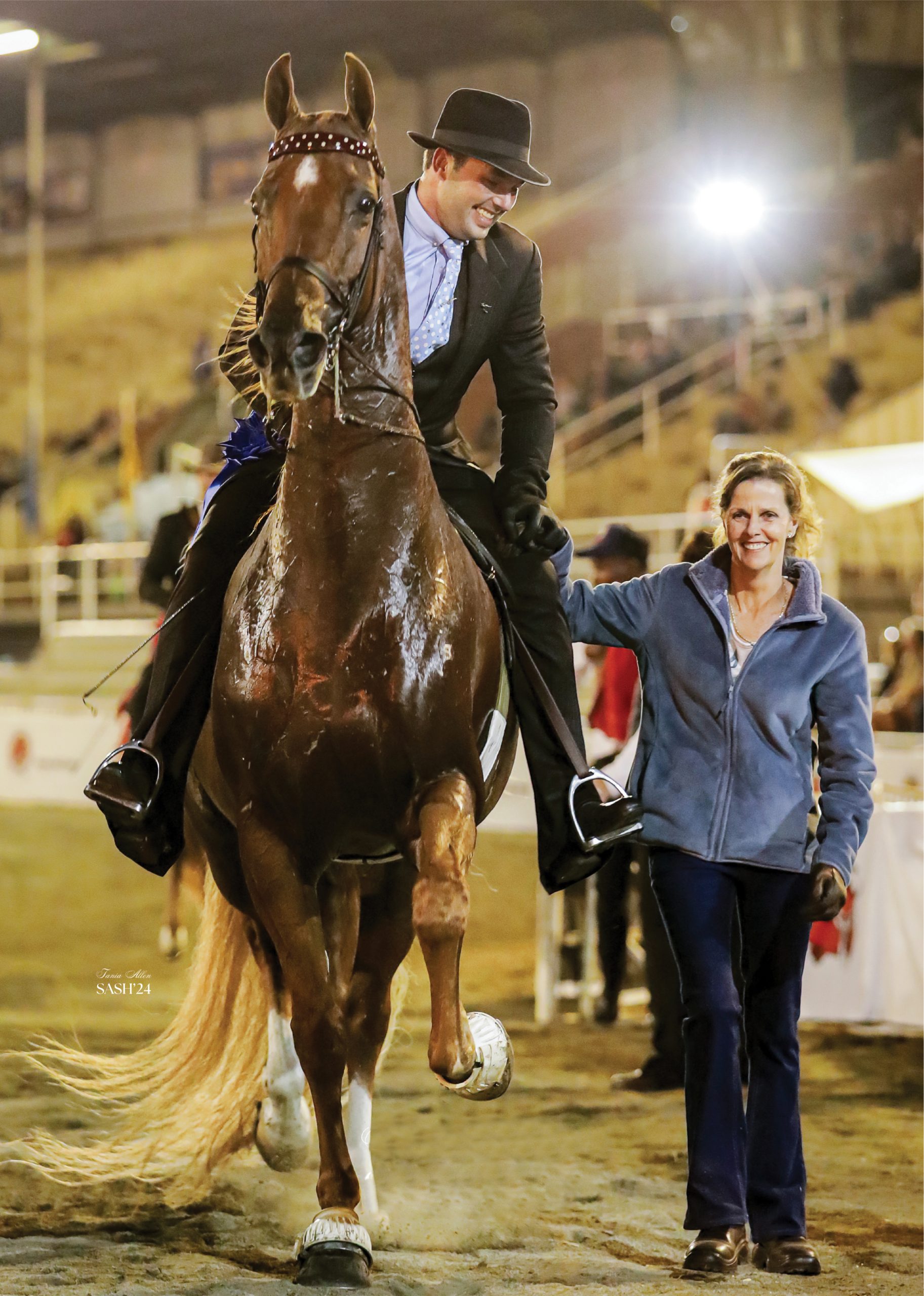 Cassanova with rider and handler in the show ring