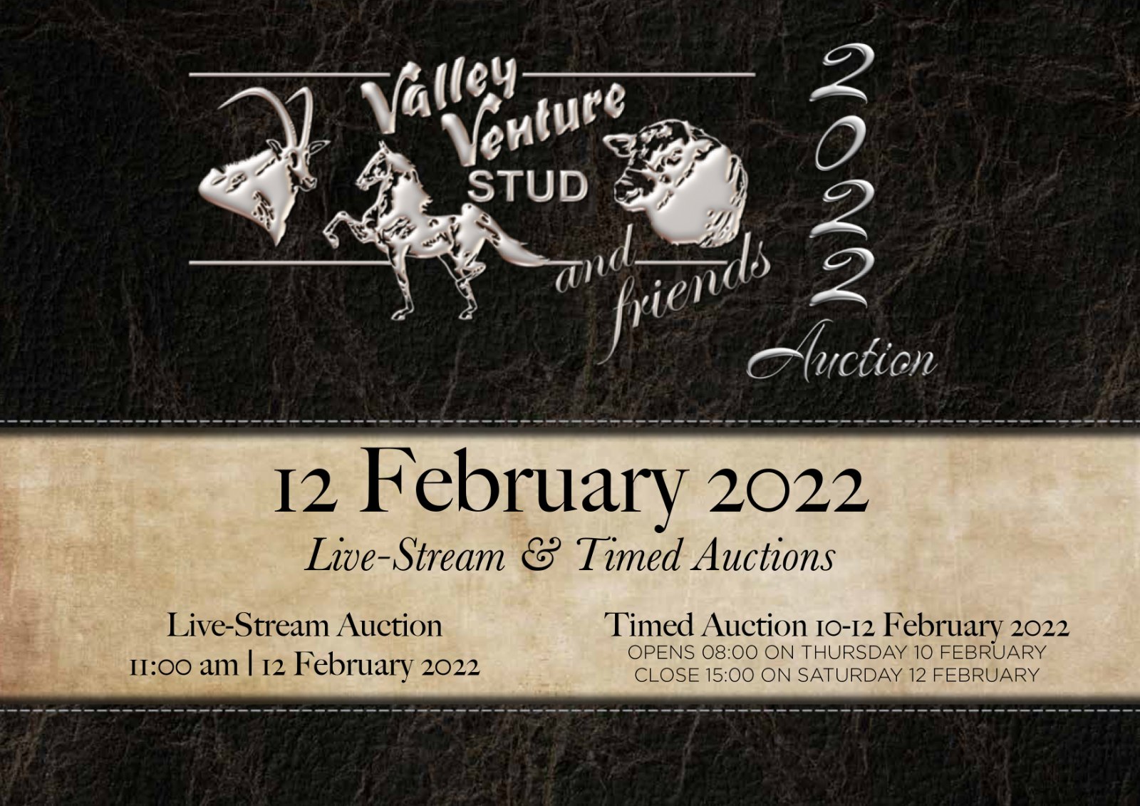 Catalogue cover for the Valley Venture Stud & Friends live stream and timed auction, 12 February 2022