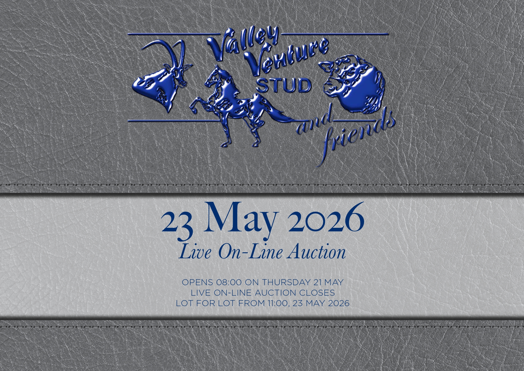 Preliminary catalogue cover for the Valley Venture Stud & Friends live online auction, 23 May 2026